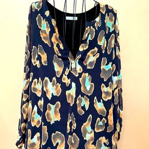 Honey Punch Leopard Tunic with sheer sleeves L